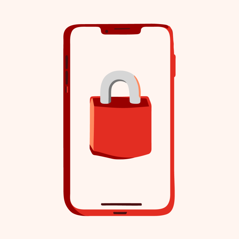 Illustrasjon av mobil med hengelås på rosa bakrunn